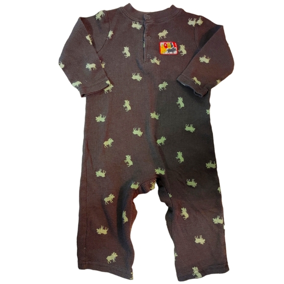💥Bundle Only💥 OKIE DOKIE Brown with Tan Moose Print Thermal Jumpsuit - Picture 1 of 2